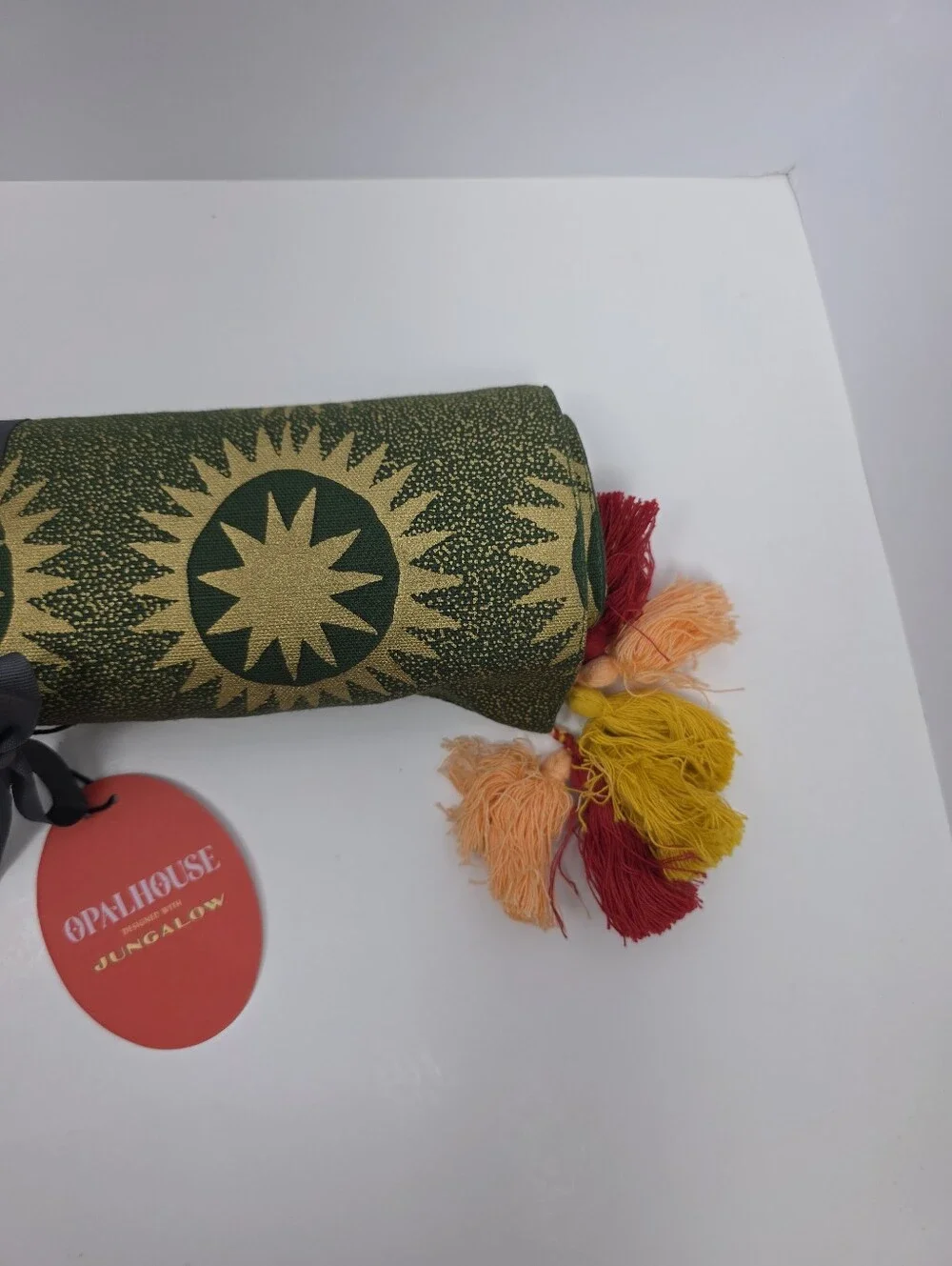 Jungalow Soleil Boho Cottagecore Table Runner 14x72 Green Gold Tassel NWT